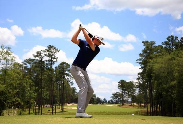 Poston plays his shot from the second tee during the second round of the Palmetto Championship at Congaree on June 11, 2021 in Ridgeland, South...