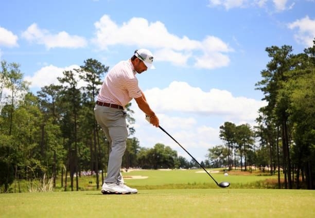 Kevin Kisner plays his shot from the second tee during the second round of the Palmetto Championship at Congaree on June 11, 2021 in Ridgeland, South...