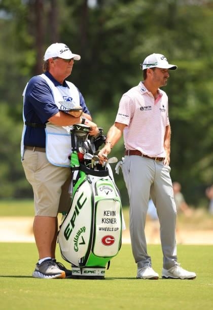 Kevin Kisner prepares to play his shot on the first hole during the second round of the Palmetto Championship at Congaree on June 11, 2021 in...