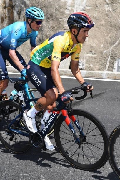 Richard Carapaz of Ecuador and Team INEOS Grenadiers Yellow Leader Jersey during the 84th Tour de Suisse 2021, Stage 6 a 130,1km stage from Andermatt...