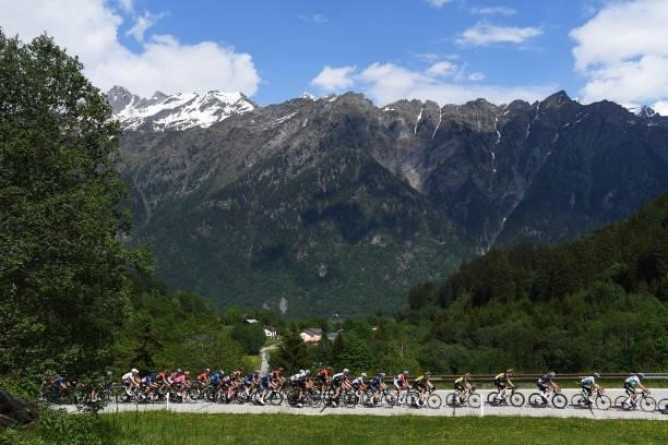 The Peloton passing through Lukmanierpass during the 84th Tour de Suisse 2021, Stage 6 a 130,1km stage from Andermatt to Disentis/Sedrun 1413m /...