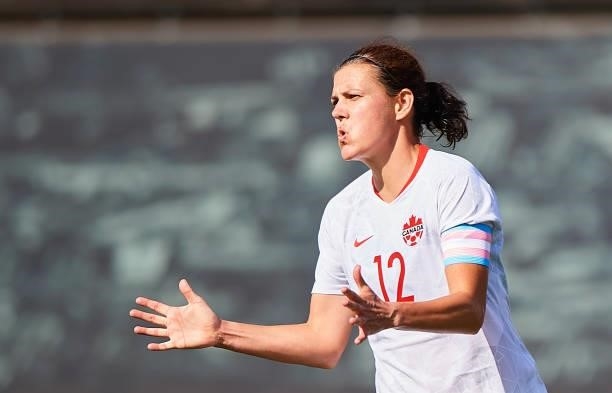 Christine Sinclair of Canada reacts during the Women's International friendly match between Canada and Czech Republic at Estadio Cartagonova on June...