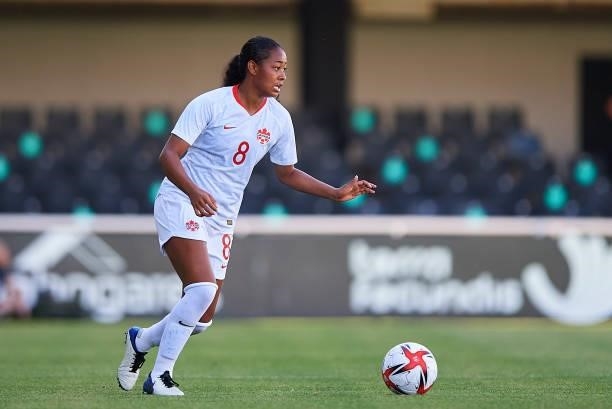 Jayde Riviere of Canada in action during the Women's International friendly match between Canada and Czech Republic at Estadio Cartagonova on June...