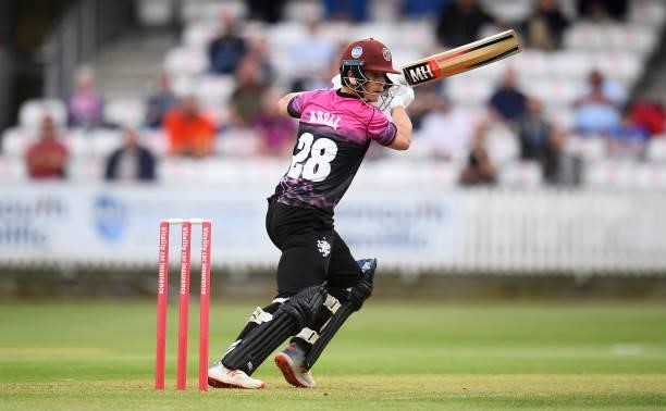Tom Abell of Somerset plays a shot during the Vitality T20 Blast match between Somerset and Surrey at The Cooper Associates County Ground on June 11,...