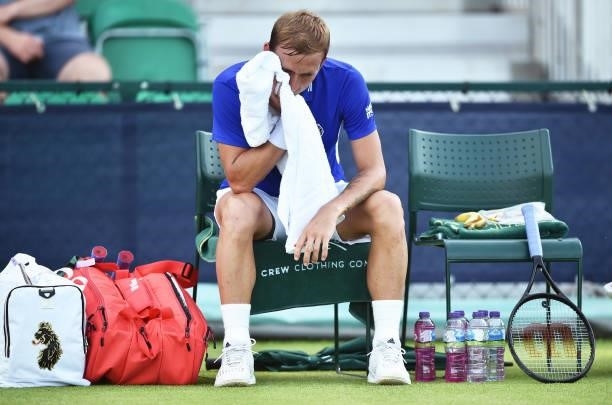 Daniel Evans of Great Britain looks dejected as he plays against Denis Kudla of United States during the men’s singles match on day seven at...