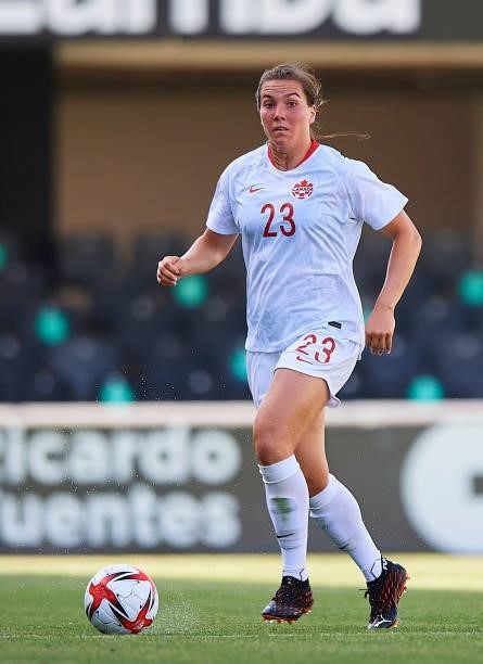 Vanessa Gilles of Canada runs with the ball during the Women's International friendly match between Canada and Czech Republic at Estadio Cartagonova...