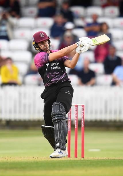 Ben Green of Somerset plays a shot during the Vitality T20 Blast match between Somerset and Surrey at The Cooper Associates County Ground on June 11,...