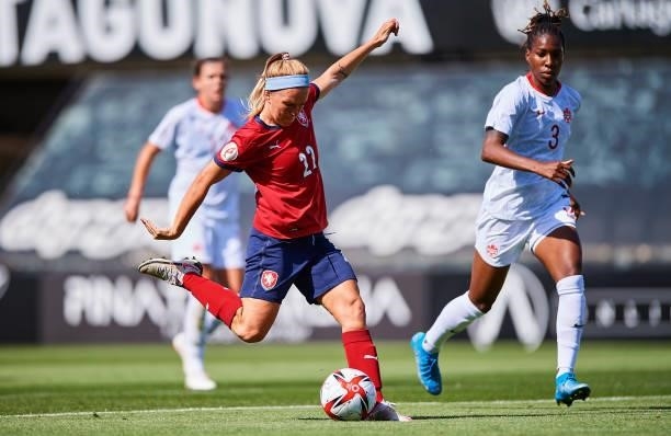 Franny Cerna of Czech Republic in action during the Women's International friendly match between Canada and Czech Republic at Estadio Cartagonova on...