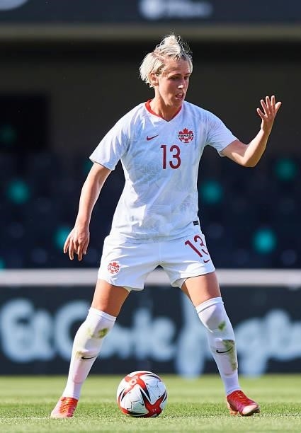 Sophie Schmidt of Canada in action during the Women's International friendly match between Canada and Czech Republic at Estadio Cartagonova on June...