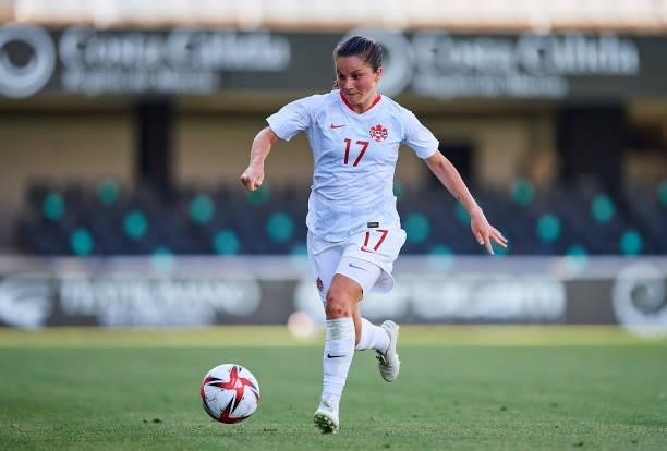 Jessie Fleming of Canada in action during the Women's International friendly match between Canada and Czech Republic at Estadio Cartagonova on June...
