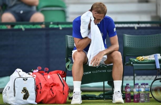 Daniel Evans of Great Britain looks dejected as he plays against Denis Kudla of United States during the men’s singles match on day seven at...