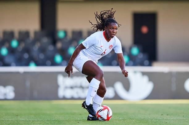 Deanne Rose of Canada in action during the Women's International friendly match between Canada and Czech Republic at Estadio Cartagonova on June 11,...