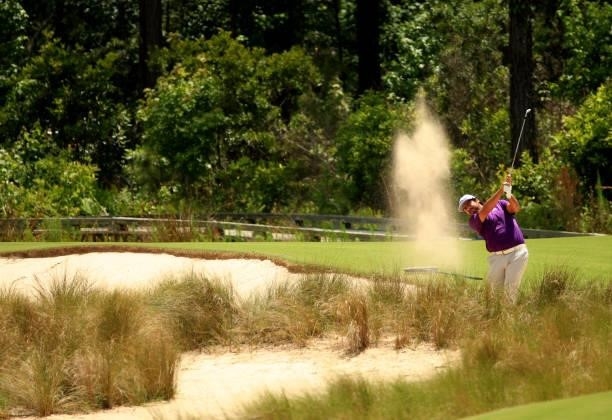 Nelson Ledesma of Argentina plays a shot from a bunker on the 11th hole during the second round of the Palmetto Championship at Congaree on June 11,...