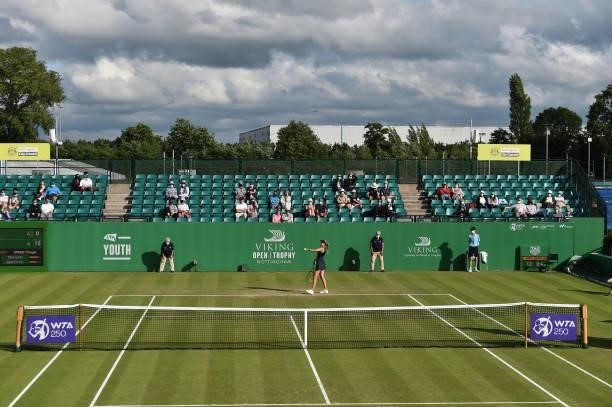 General view as Katie Boulter of Great Britain serves to Lauren Davis of United States during the women's singles match on day seven at Nottingham...