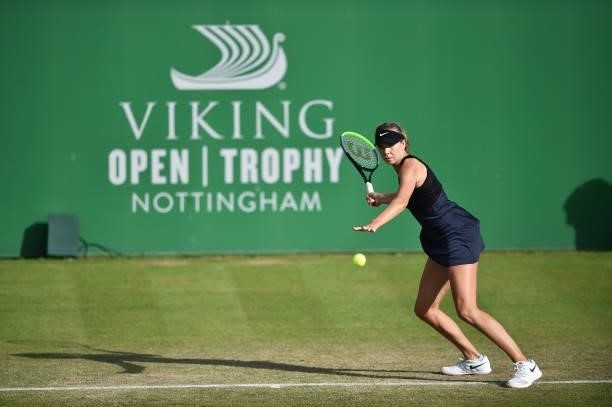 Katie Boulter of Great Britain plays a forehand shot to Lauren Davis of United States during the women's singles match on day seven at Nottingham...