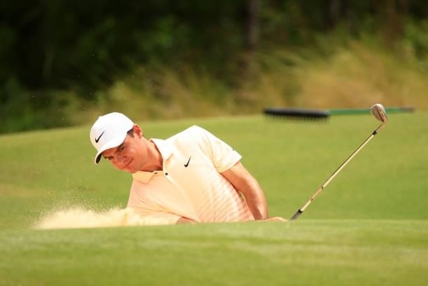 Kris Ventura of Norway plays a shot from a bunker on the 11th hole during the second round of the Palmetto Championship at Congaree on June 11, 2021...