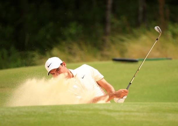 Kris Ventura of Norway plays a shot from a bunker on the 11th hole during the second round of the Palmetto Championship at Congaree on June 11, 2021...
