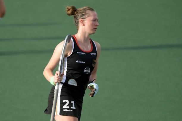 Franzisca Hauke of Germany during the Euro Hockey Championships match between Duitsland and Spanje at Wagener Stadion on June 11, 2021 in Amstelveen,...
