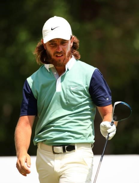 Tommy Fleetwood of England walks from the 12th tee during the second round of the Palmetto Championship at Congaree on June 11, 2021 in Ridgeland,...