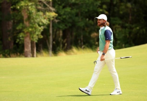Tommy Fleetwood of England walks up the 11th fairway during the second round of the Palmetto Championship at Congaree on June 11, 2021 in Ridgeland,...