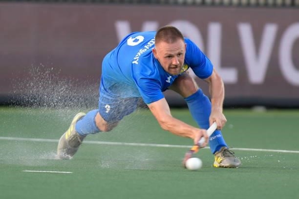 Semen Matkovskiy of Russia during the Euro Hockey Championships Men match between Wales and Russia at Wagener Stadion on June 11, 2021 in Amstelveen,...