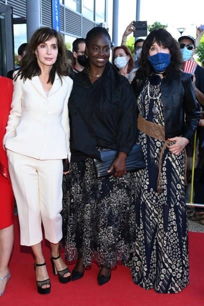 Anne Parillau, Aïssa Maïga and Isabelle Adjani attend the opening ceremony of the Plurielles Festival At Cinema Majestic on June 11, 2021 in...