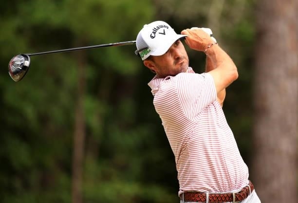 Kevin Kisner plays his shot from the 12th tee during the second round of the Palmetto Championship at Congaree on June 11, 2021 in Ridgeland, South...