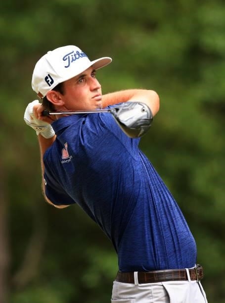 Poston plays his shot from the 12th tee during the second round of the Palmetto Championship at Congaree on June 11, 2021 in Ridgeland, South...