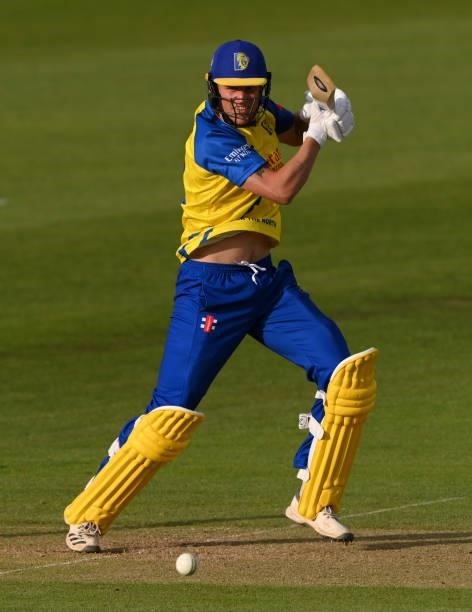 Durham batsman Brydon Carse in batting action during the Vitality T20 Blast match between Durham Cricket and Yorkshire Vikings at Emirates Riverside...