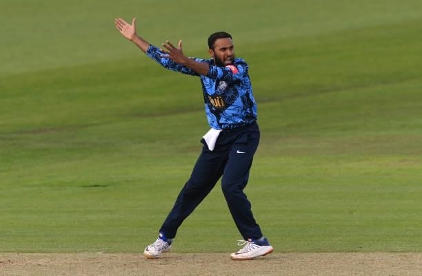 Yorkshire bowler Adil Rashid appeals for a wicket during the Vitality T20 Blast match between Durham Cricket and Yorkshire Vikings at Emirates...