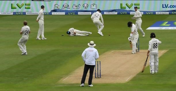 Joe Root of England drops a catch from the bat of Will Young of New Zealand during the second day of the second LV= Test Match between England and...
