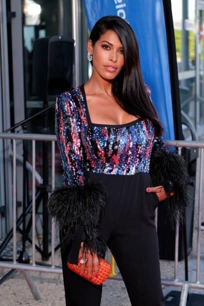 Ayem Nour poses on the red carpet during the opening ceremony of the Plurielles Festival at Cinema Majestic on June 11, 2021 in Compiegne, France.