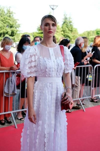 Actress/model Gaia Weiss poses on the red carpet during the opening ceremony of the Plurielles Festival at Cinema Majestic on June 11, 2021 in...