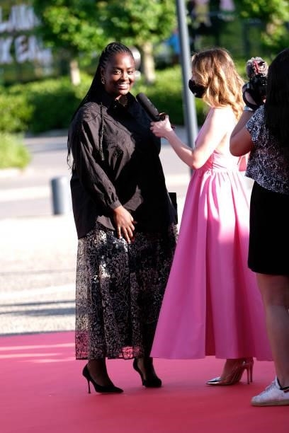 AÎssa Maïga is seen on the red carpet during the opening ceremony of the Plurielles Festival At Cinema Majestic on June 11, 2021 in Compiegne, France.