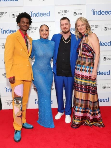 Benjamin Earl Turner, Jasmine Cephas Jones, director Rafael Casal and Helen Hunt attend 2021 Tribeca Festival Premiere of "Blindspotting