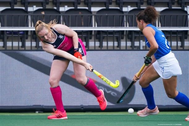 Emily Dark of Scotland and Lara Oviedo of Italy during the Euro Hockey Championships match between Scotland and Italy at Wagener Stadion on June 11,...