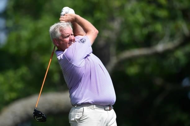 Colin Montgomerie of Scotland hits his tee shot on the second hole during the first round of the American Family Insurance Championship at University...