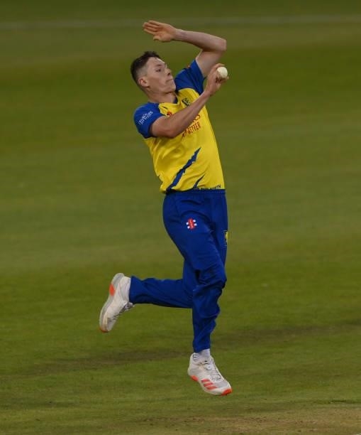 Durham bowler Matthew Potts in bowling action during the Vitality T20 Blast match between Durham Cricket and Yorkshire Vikings at Emirates Riverside...