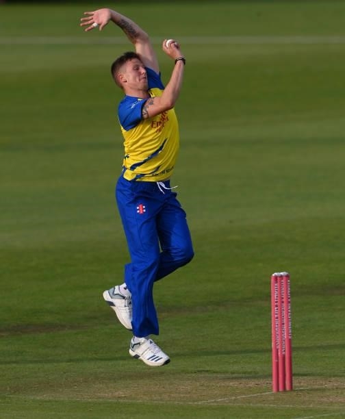 Durham bowler Brydon Carse in bowling action during the Vitality T20 Blast match between Durham Cricket and Yorkshire Vikings at Emirates Riverside...
