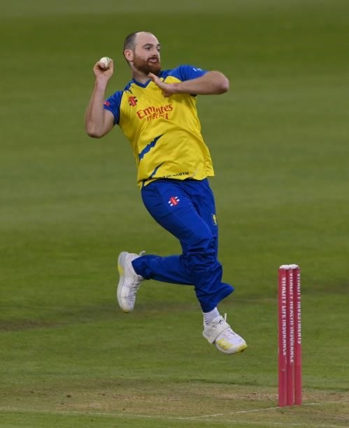 Durham bowler Ben Raine in bowling action during the Vitality T20 Blast match between Durham Cricket and Yorkshire Vikings at Emirates Riverside on...