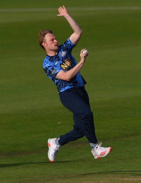 Yorkshire bowler Matthew Waite in bowling action during the Vitality T20 Blast match between Durham Cricket and Yorkshire Vikings at Emirates...