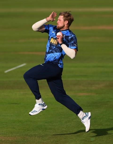 Yorkshire bowler David Willey in bowling action during the Vitality T20 Blast match between Durham Cricket and Yorkshire Vikings at Emirates...