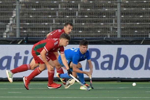Rhys Bradshaw of Wales during the Euro Hockey Championships Men match between Wales and Russia at Wagener Stadion on June 11, 2021 in Amstelveen,...