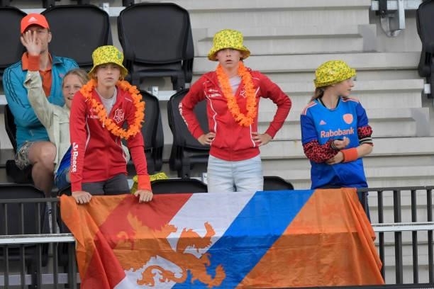 Fans during the Euro Hockey Championships Men match between Wales and Russia at Wagener Stadion on June 11, 2021 in Amstelveen, Netherlands.