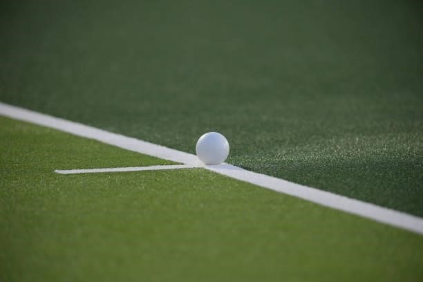 The match ball during the Euro Hockey Championships Men match between Wales and Russia at Wagener Stadion on June 11, 2021 in Amstelveen, Netherlands.