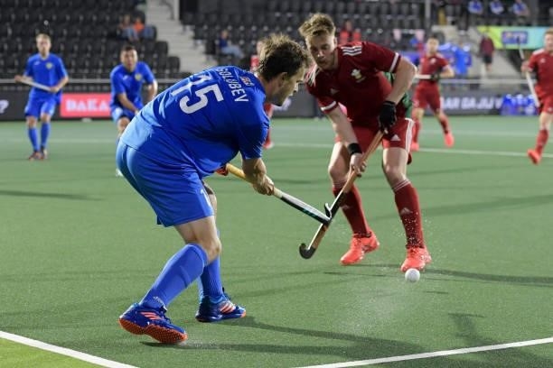 Pavel Golubev of Russia during the Euro Hockey Championships Men match between Wales and Russia at Wagener Stadion on June 11, 2021 in Amstelveen,...