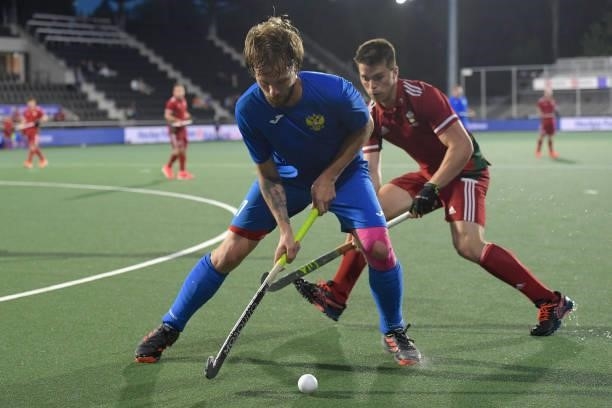 Andrey Kuraev of Russia during the Euro Hockey Championships Men match between Wales and Russia at Wagener Stadion on June 11, 2021 in Amstelveen,...