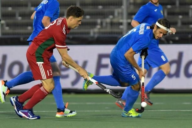 Mikhail Proskuriakov of Russia during the Euro Hockey Championships Men match between Wales and Russia at Wagener Stadion on June 11, 2021 in...