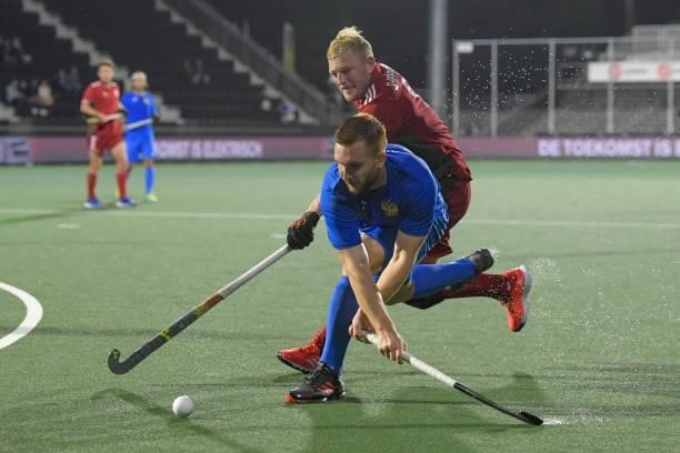 Georgii Arusiia of Russia during the Euro Hockey Championships Men match between Wales and Russia at Wagener Stadion on June 11, 2021 in Amstelveen,...