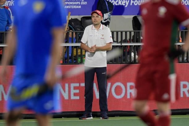 Head coach Vladimir Konkin of Russia during the Euro Hockey Championships Men match between Wales and Russia at Wagener Stadion on June 11, 2021 in...